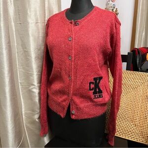 NWT Deadstock Calvin Klein Vintage Cardigan Button Sweater Logo USA Mohair Pink